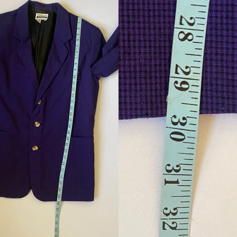 Vintage Contempo Casuals Blazer Small Purple Black Plaid Power Boxy Jacket 80s - Picture 13 of 16